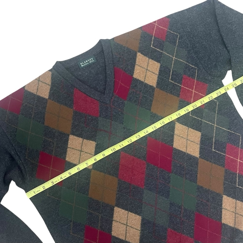 Blarney Woolen Mills Argyle V-Neck Sweater Large Wool Academic Preppy Classic - Picture 7 of 12
